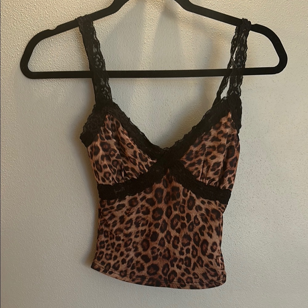 Tilly's Leopard Print Crop Top with Black Lace